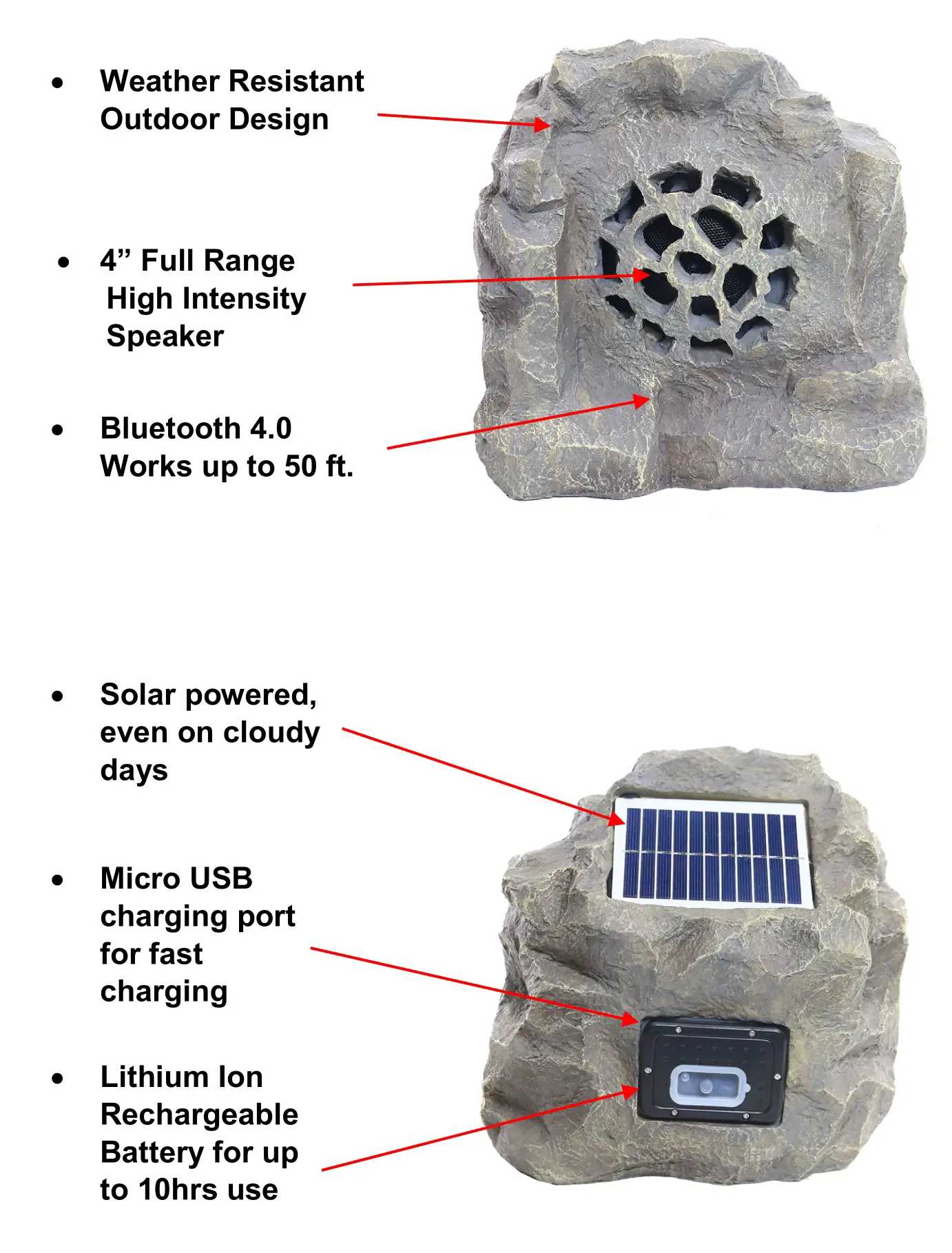 ALPINE Solar Bluetooth-Enabled Rock Speaker QLP542SLR-GR - FEATURES