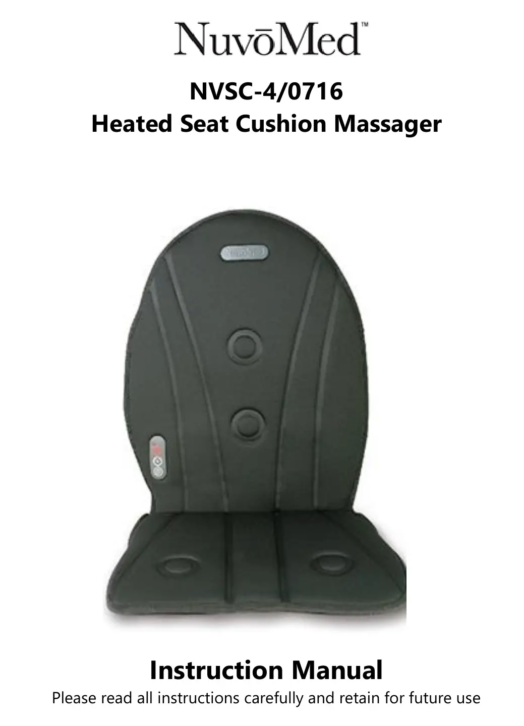 NuvoMed NVSC-4 Heated Seat Cushion Massager Instruction Manual