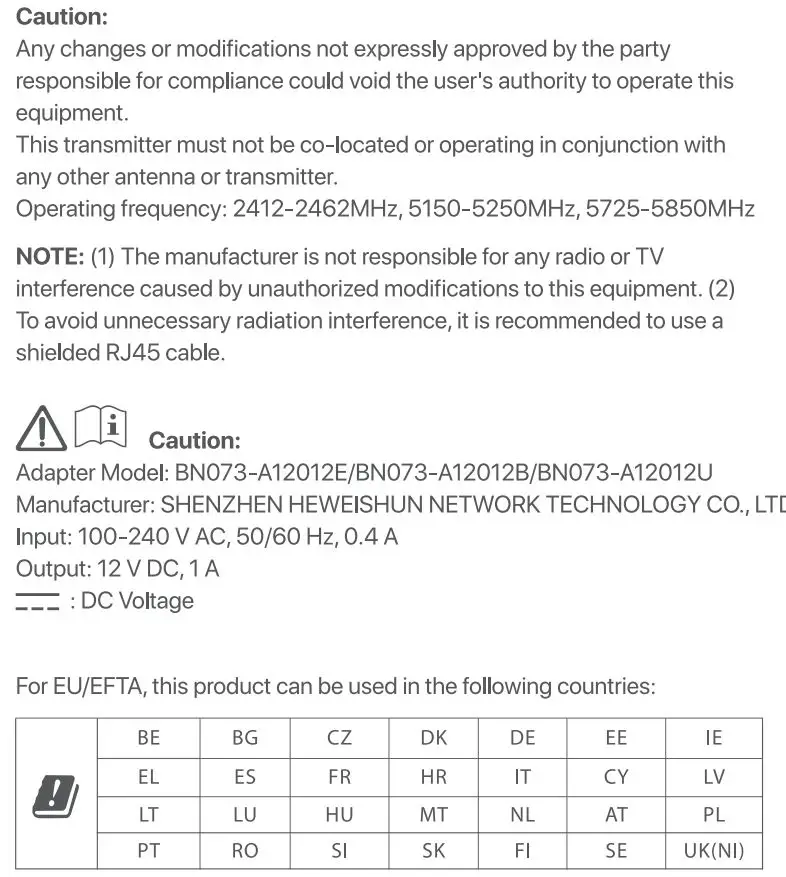 Tenda MW5 Nova AC1200 Whole Home Mesh WiFi System Installation Guide - For EU EFTA this product can be used in the following countries