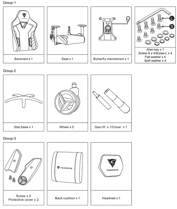 THUNDERX3 TC3 Gaming Chair - grupe