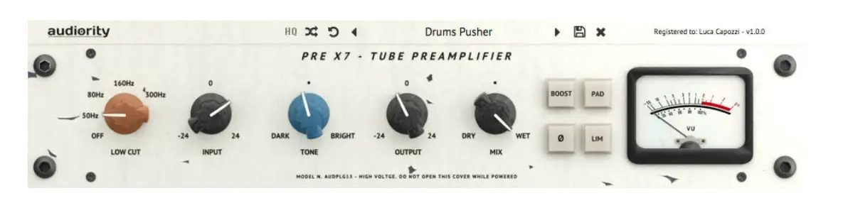 audiority Pre X7 All Tube Preamplifier Plugin User Manual