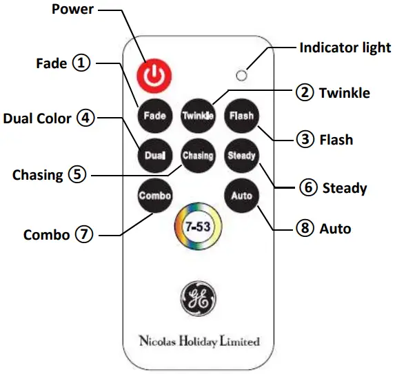 GE HC TX20 Color Effects Light Set Remote Control
