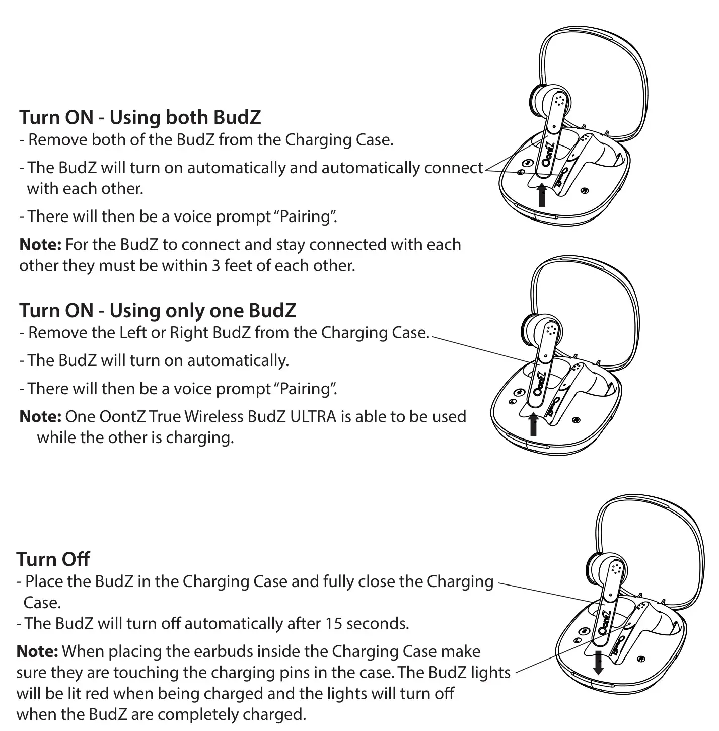 OontZ B086PHF86D True Wireless Budz Ultra - Turning On and Off