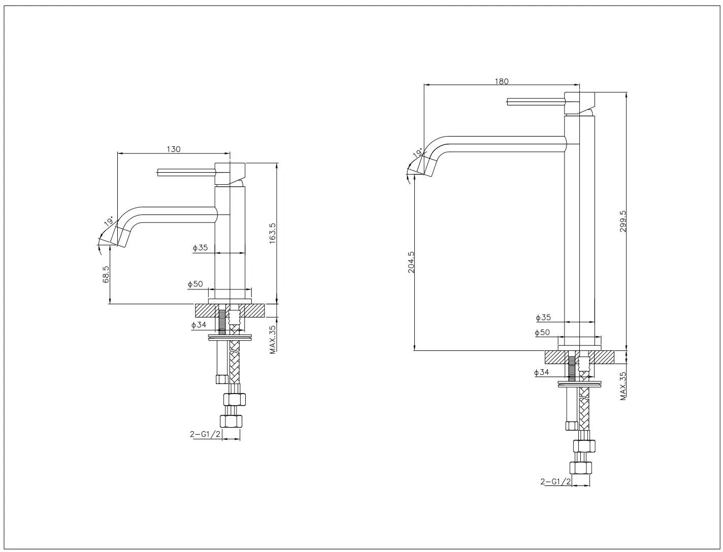 Empire BeBa_25975 Basin Mixer Tap - DIMENSIONS(mm)