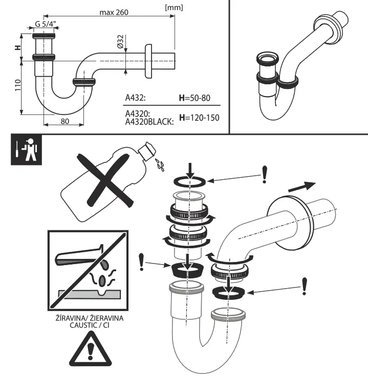 AlcaPLAST A432 Series Siphon Tube