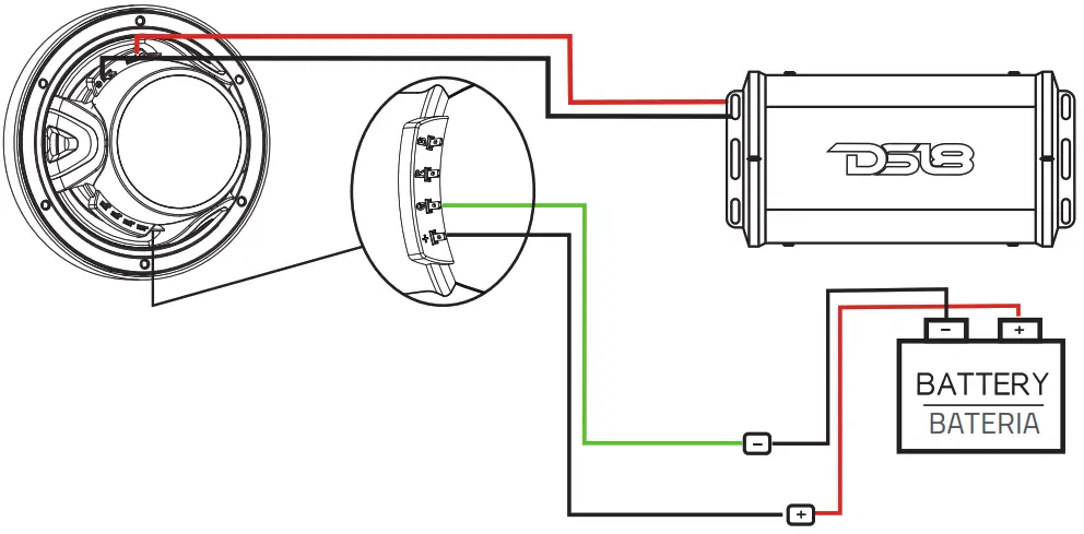 DS18 NXL-8M 8 Inch Marine Grade Coaxial Speaker with RGB LED Lights and Stainless Steel Mesh Grill - GREEN LIGHT CONNECTION