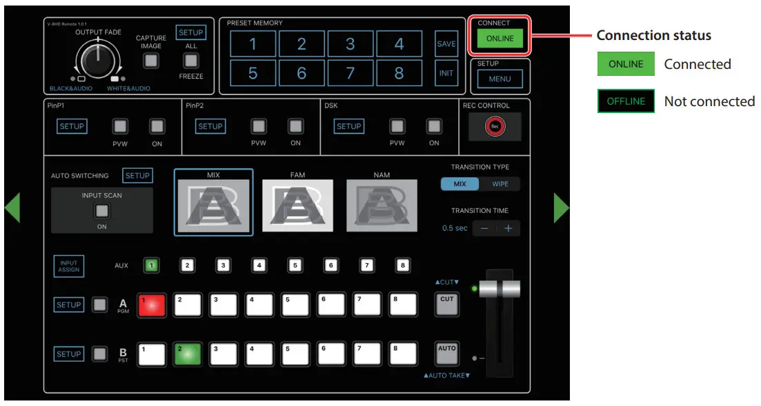 Roland V-8HD Remote iPad App - .screen appears