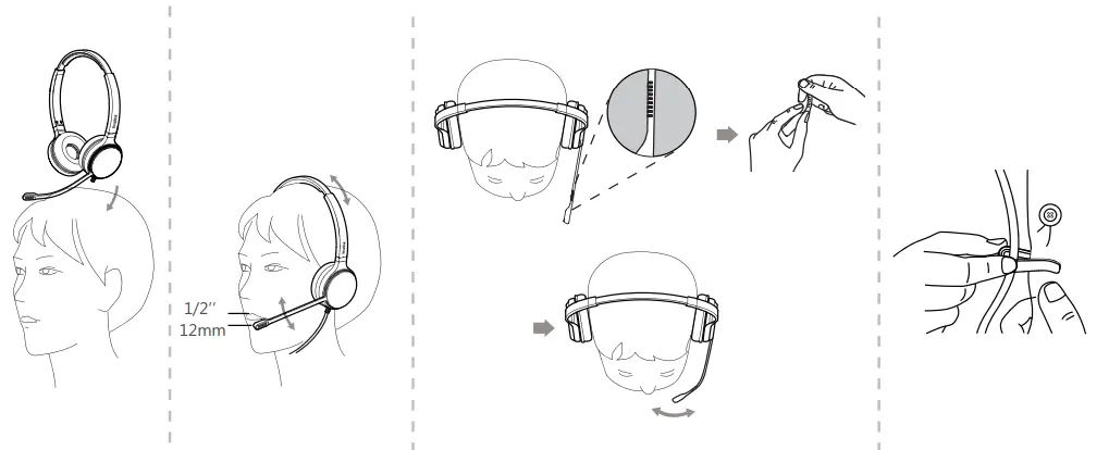 Yealink UH36 Mono Wired USB Headset-Headset Wear and Adjustment