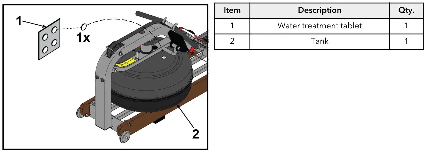 LifeFitness HXD-ALLLX-101 Row HX Trainer - Drop one water treatment tablet into tank. Add a water treatment tablet every six months.