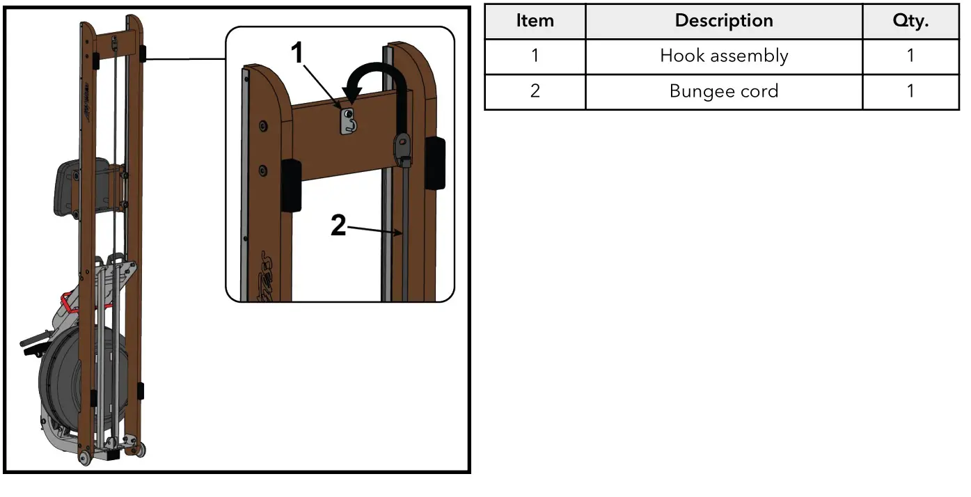 LifeFitness HXD-ALLLX-101 Row HX Trainer - Hook bungee cord onto hook assembly