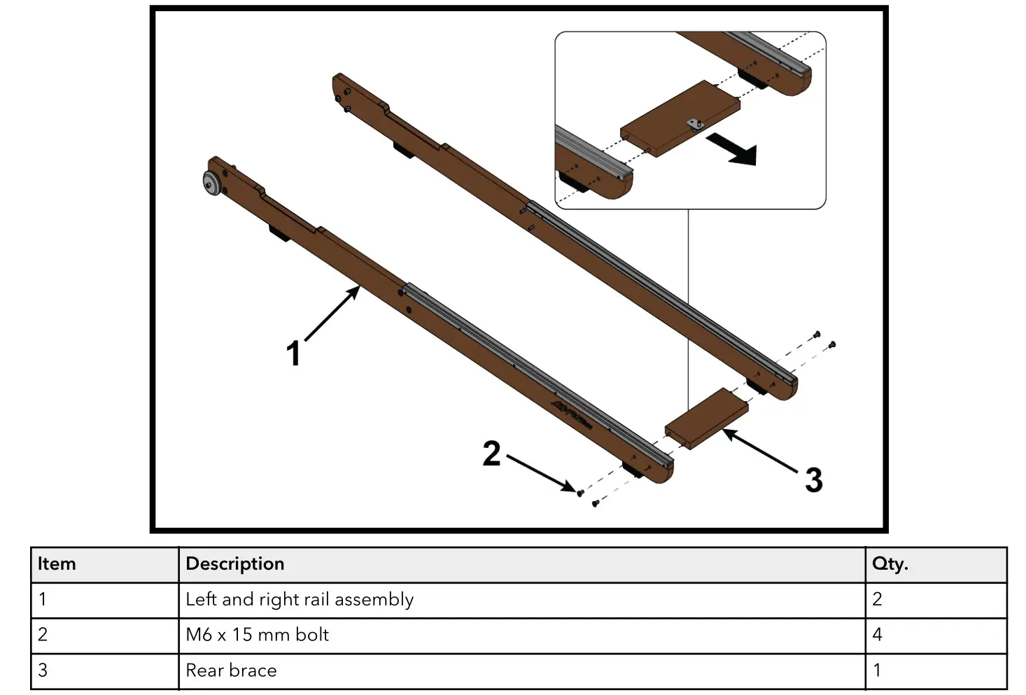 LifeFitness HXD-ALLLX-101 Row HX Trainer - Install left and right rail assembly to rear brace with four M6 x 15 mm