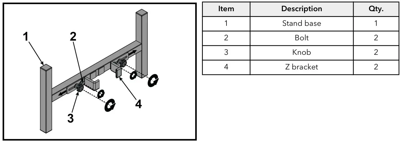 LifeFitness HXD-ALLLX-101 Row HX Trainer - Install the Z brackets, bolts, and knobs onto the stand base by hand