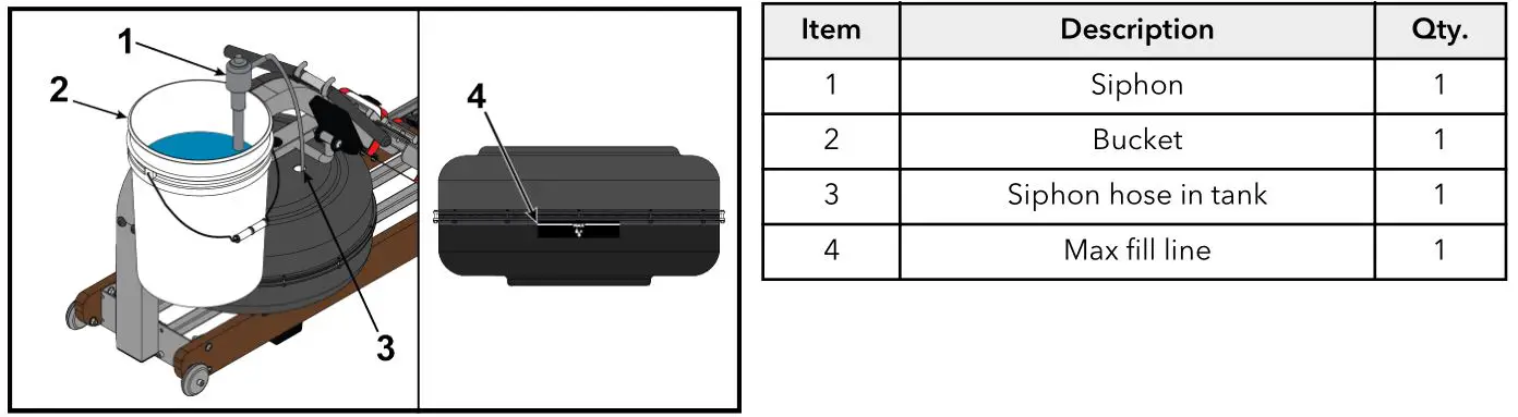 LifeFitness HXD-ALLLX-101 Row HX Trainer - Place siphon into bucket and siphon hose into tank
