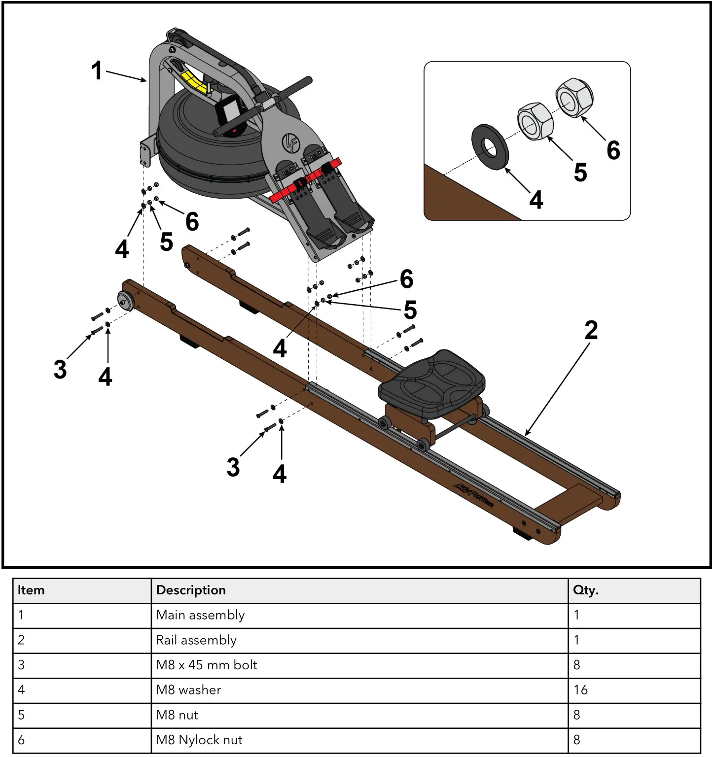 LifeFitness HXD-ALLLX-101 Row HX Trainer - Place the main assembly into position on seat rail assembly
