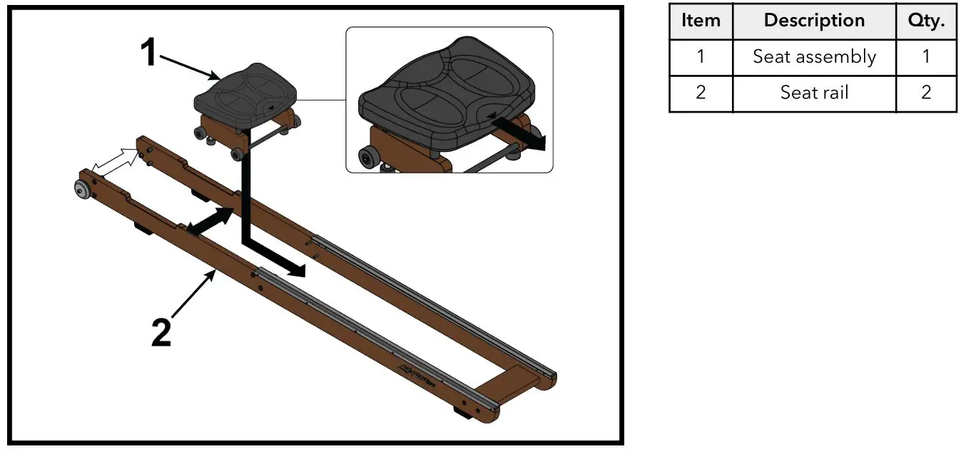 LifeFitness HXD-ALLLX-101 Row HX Trainer - Spread the seat rail assemblies apart and slide the seat assembly