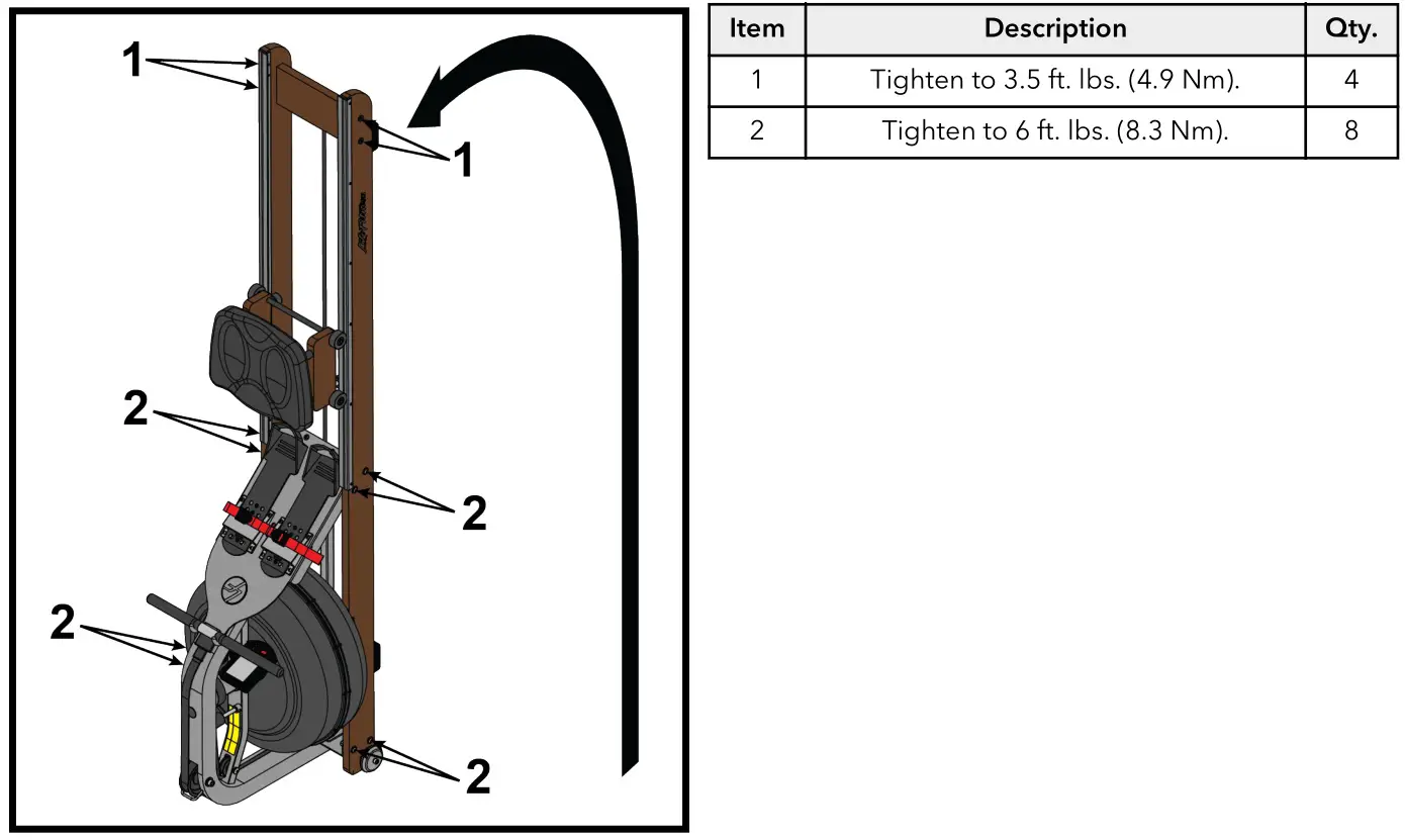 LifeFitness HXD-ALLLX-101 Row HX Trainer - Stand up rower vertically and tighten all hardware
