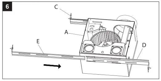HOMEWERKS 7148-01-AX Bathroom Ventilation Fan - Insert suspension bracket (C) into the rails on the fan