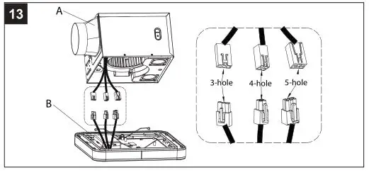 HOMEWERKS 7148-01-AX Bathroom Ventilation Fan - Join the connectors from the fan housing (A) to the grille (B)
