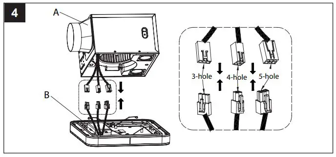 HOMEWERKS 7148-01-AX Bathroom Ventilation Fan - Join the connectors from the fan housing (A) to the grille