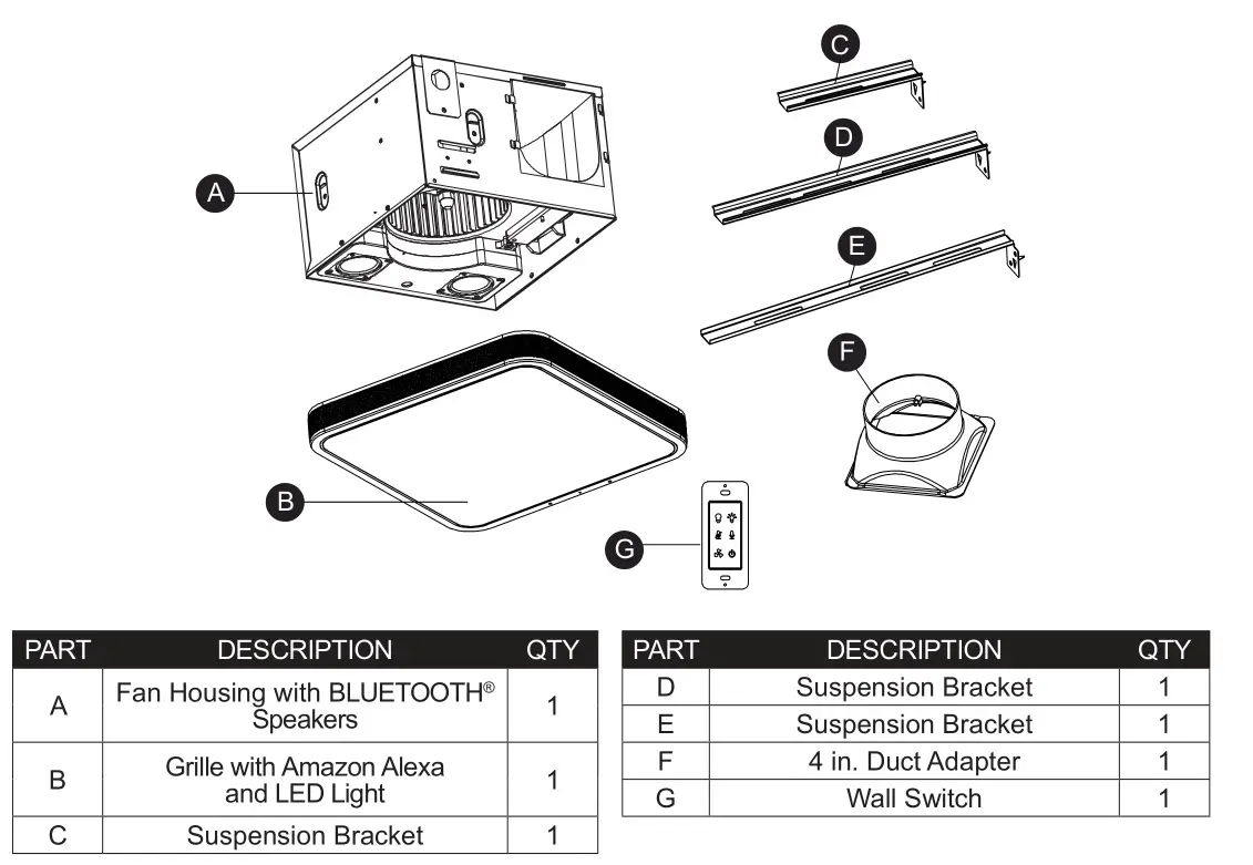 HOMEWERKS 7148-01-AX Bathroom Ventilation Fan - PACKAGE CONTENTS