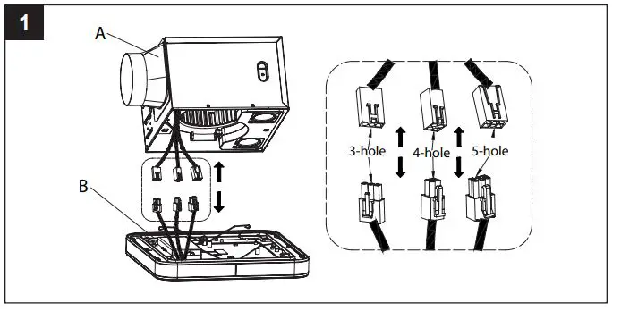 HOMEWERKS 7148-01-AX Bathroom Ventilation Fan - Remove the grille (B) by squeezing the mounting springs