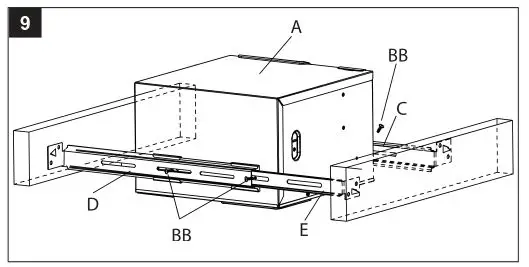 HOMEWERKS 7148-01-AX Bathroom Ventilation Fan - Secure the suspension brackets (C, D, E)