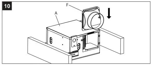 HOMEWERKS 7148-01-AX Bathroom Ventilation Fan - Slide the duct connector (F) into the tabs on the fan housing
