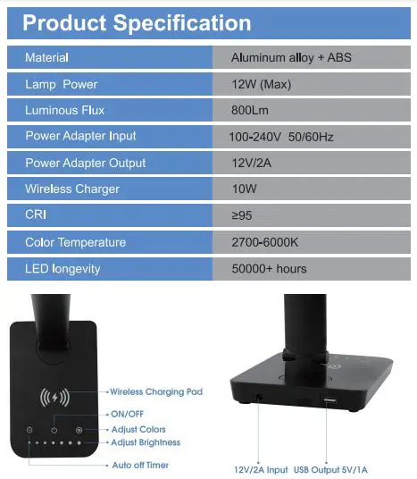 ZUNEYAN B09KPNZD3M 12W Desk Lamp with Wireless Charger fig2