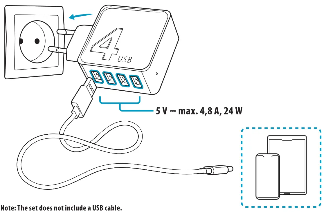 FOREVER Wall Charger with 4 USB Ports - use