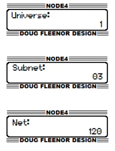 DOUG FLEENOR DESIGN NODE4 Four Port NODE Ethernet to DMX Interface Configuration - PORT Select Menu