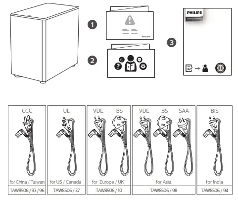 PHILIPS TAW8506 8000 Series Wireless Subwoofer - What’s in the box