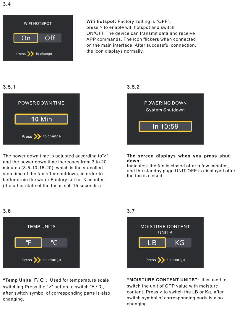 ALORAIR Storm Ultra Industrial Commercial Dehumidifier - Dehumidification status submenu interface display 2
