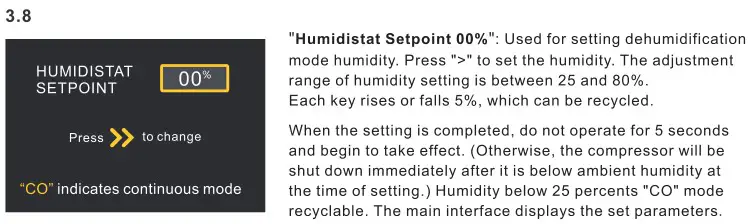 ALORAIR Storm Ultra Industrial Commercial Dehumidifier - Dehumidification status submenu interface display 3