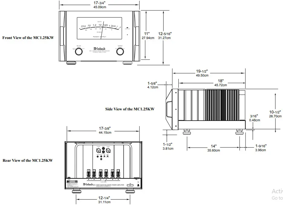 Mclntosh MC1.25KW Quad Balanced Power Amplifier -Dimensions