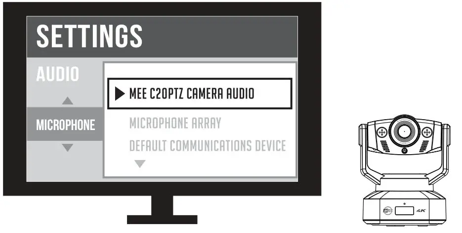 MEE audio C20PTZ Professional USB Camera with Pan-Tilt-Zoom Functionality - Microphone Setup