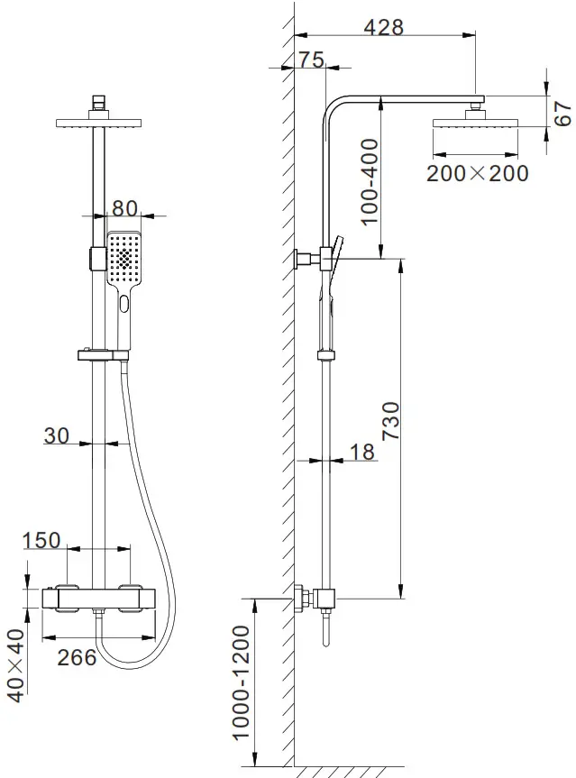 Travis Perkins Shower Thermostatic Mixer -- Technical Drawings