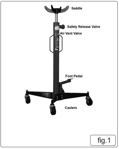 SEALEY 1000TR 1 Tonne Vertical Transmission Jack-fig2