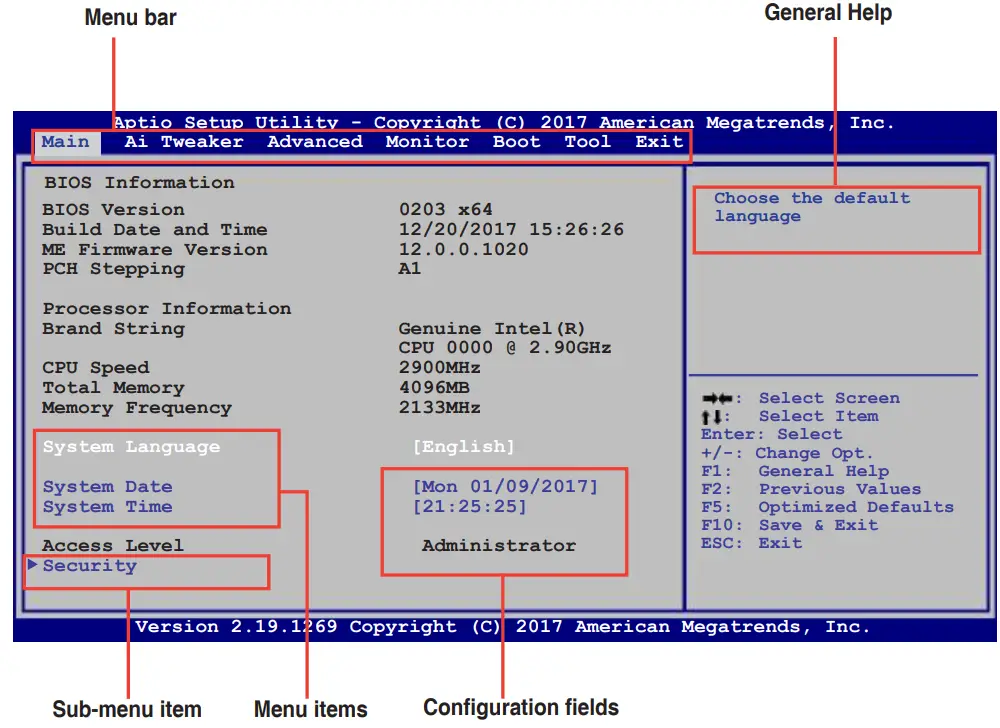 ASUS PRIME B360M-C Motherboard - BIOS menu screen