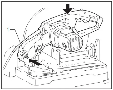 makita LW1400 14 Inch Cut-off Saw with Tool-Less - Unlocking locking tool head