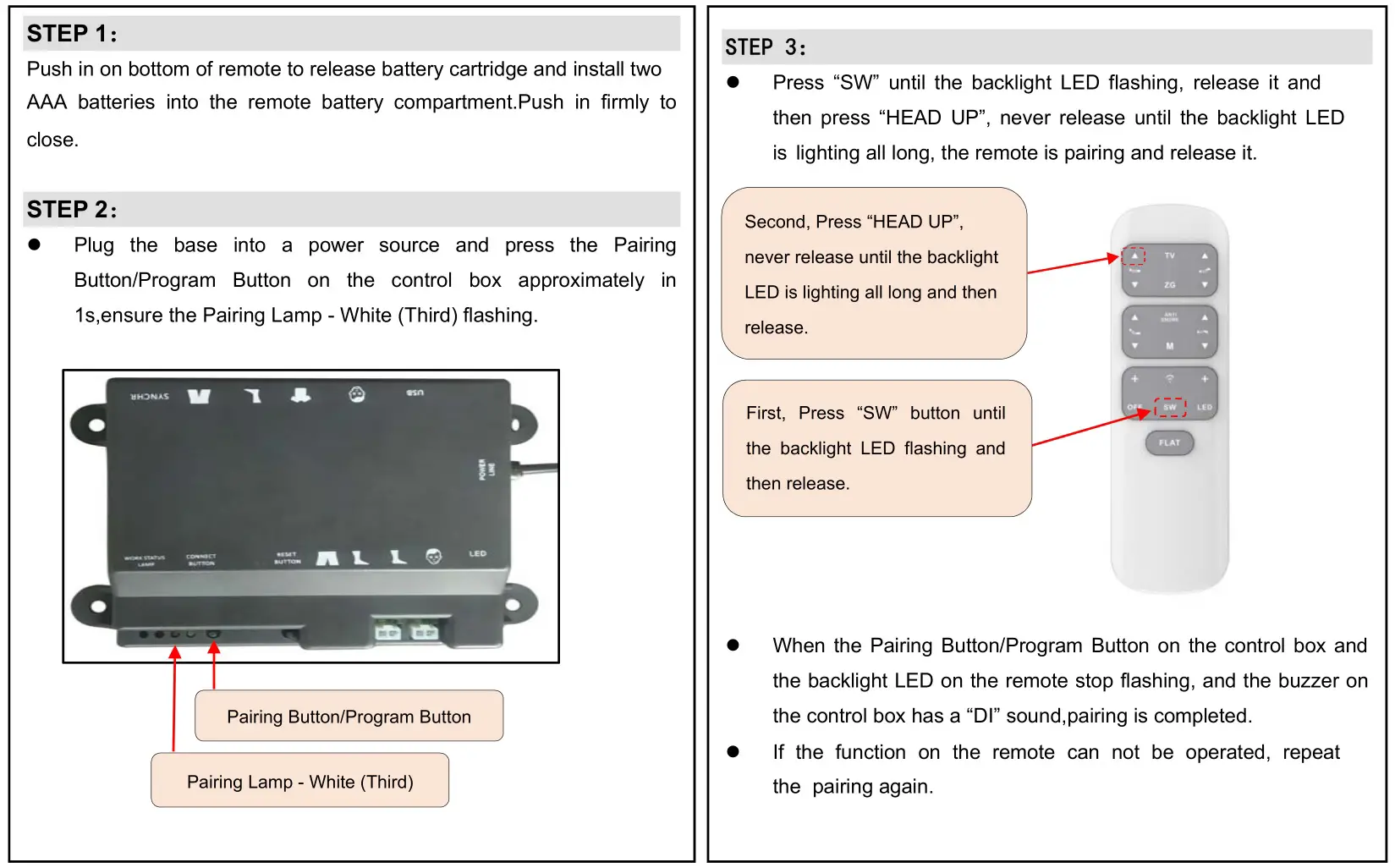 Zhejiang Tri Mix Technology L04Y Remote Controller - PAIRING THE WIRELESS REMOTE