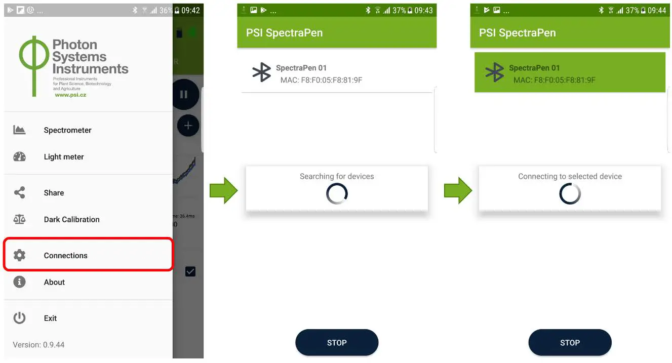 Pairing of the SpectraPen mini with the mobile application