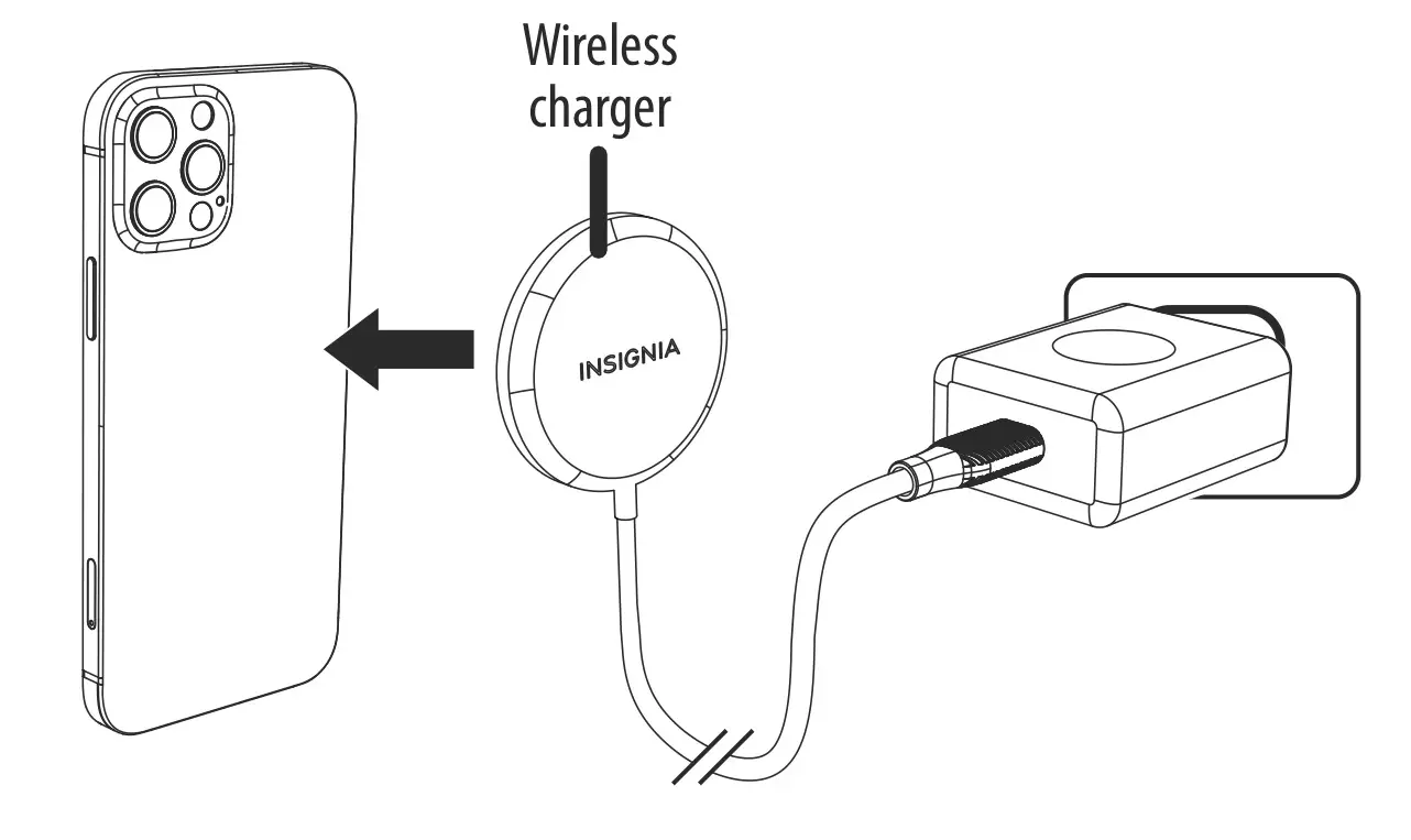 INSIGNIA NS-MQM10W22WC Magnetic Wireless Charger - Place your Qi-enabled device on the center of your wireless