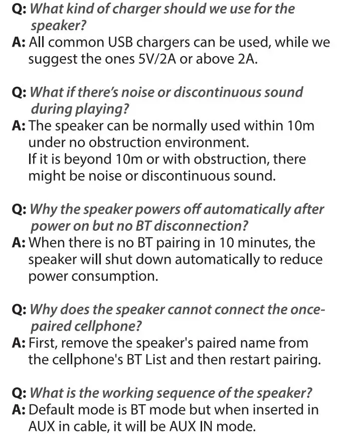 PYLE PCLSB1BK Portable Wireless BT Streaming Mini Speaker User Guide - FAQ