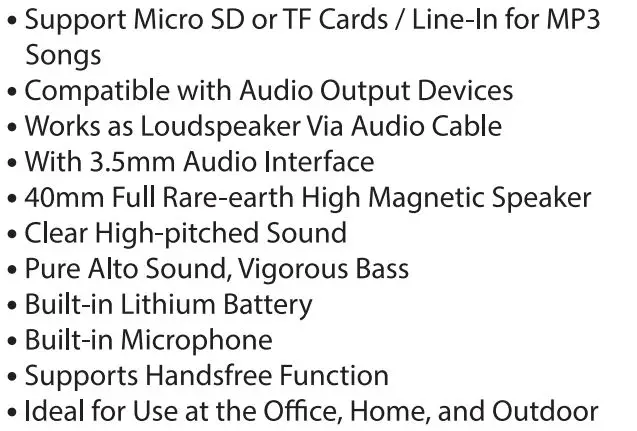 PYLE PCLSB1BK Portable Wireless BT Streaming Mini Speaker User Guide - Features