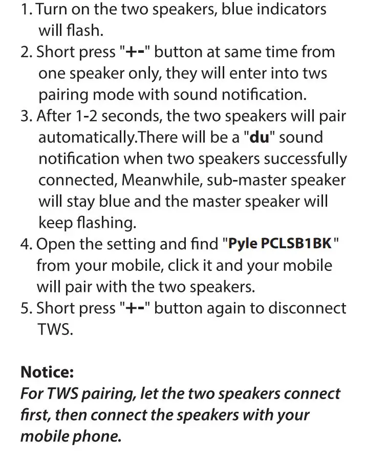 PYLE PCLSB1BK Portable Wireless BT Streaming Mini Speaker User Guide - Operation Instruction