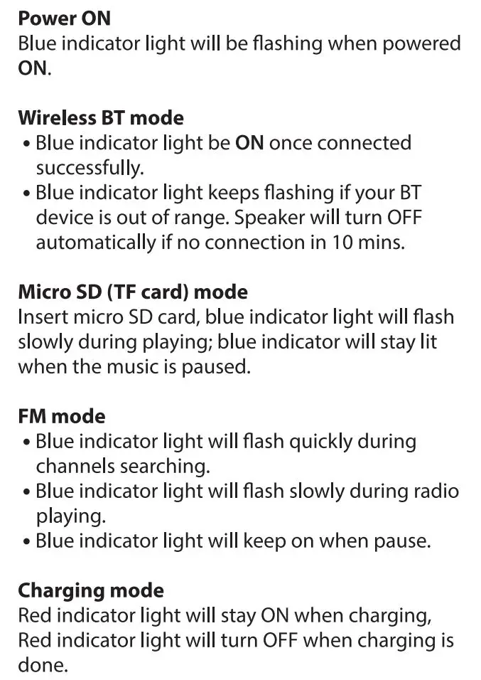 PYLE PCLSB1BK Portable Wireless BT Streaming Mini Speaker User Guide - Power On