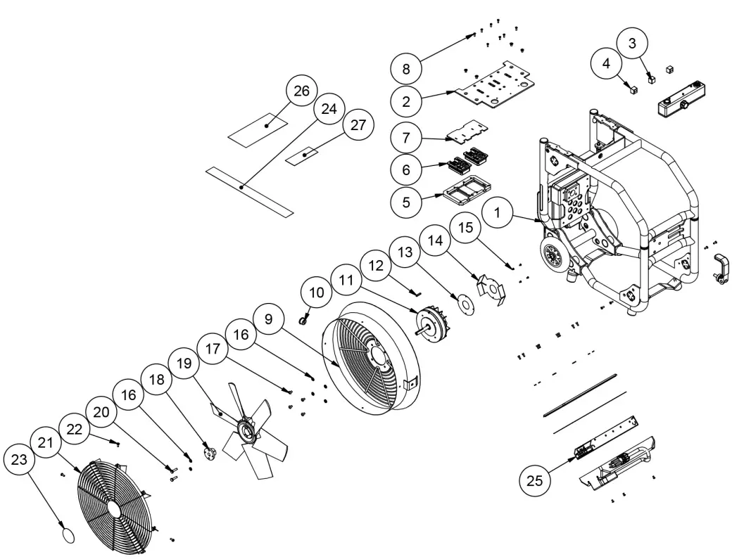 supervac V16 BW WH VENTILATOR Variable Speed Battery Fan - Fan Exploded View
