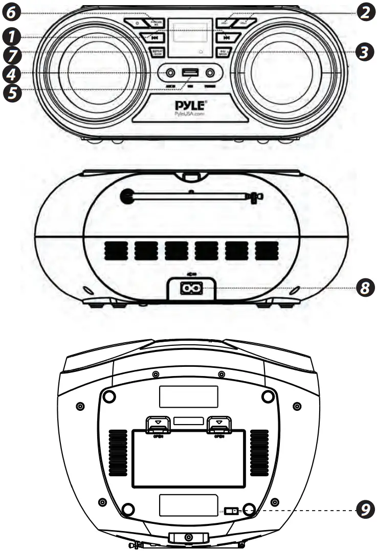 PYLE PHCD Series Portable CD Player Boombox with AM FM Stereo Radio - Fig 2