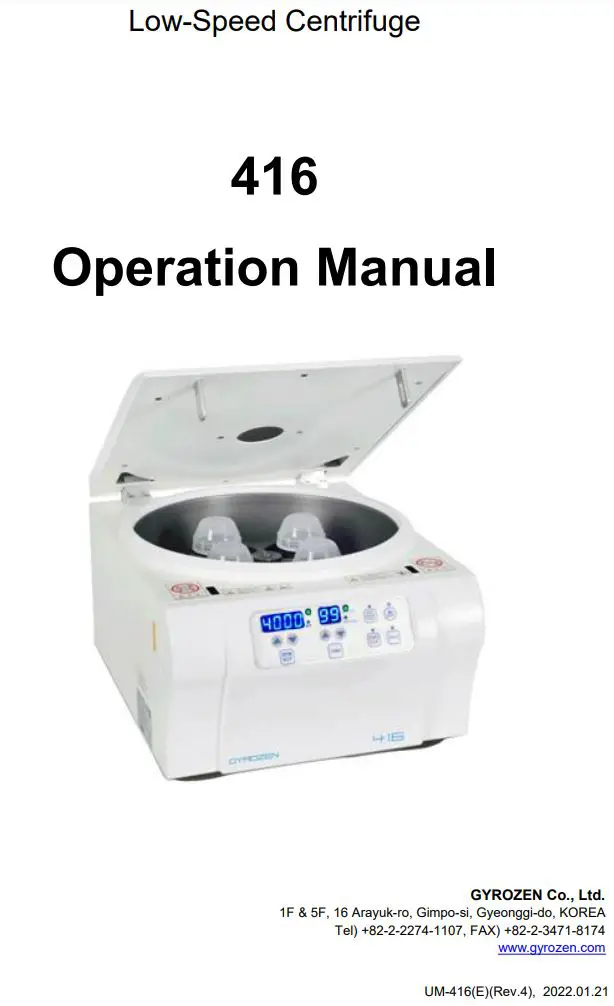 GYROZEN 416 Low-Speed General Centrifuge without Rotor User Manual