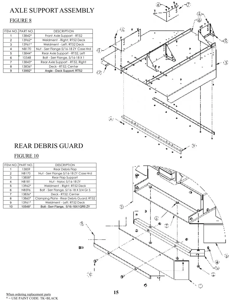 Swisher Commercial Pro Country Cut Trail Cutter - AXLE SUPPORT ASSEMBLY & REAR DEBRIS GUARD